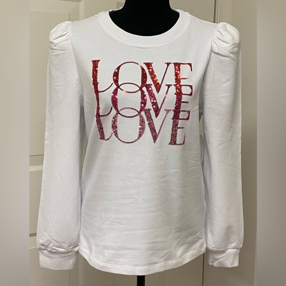 New York & Company Tops - New York & Company - Love Graphic Puff-Sleeve Top (NWT)